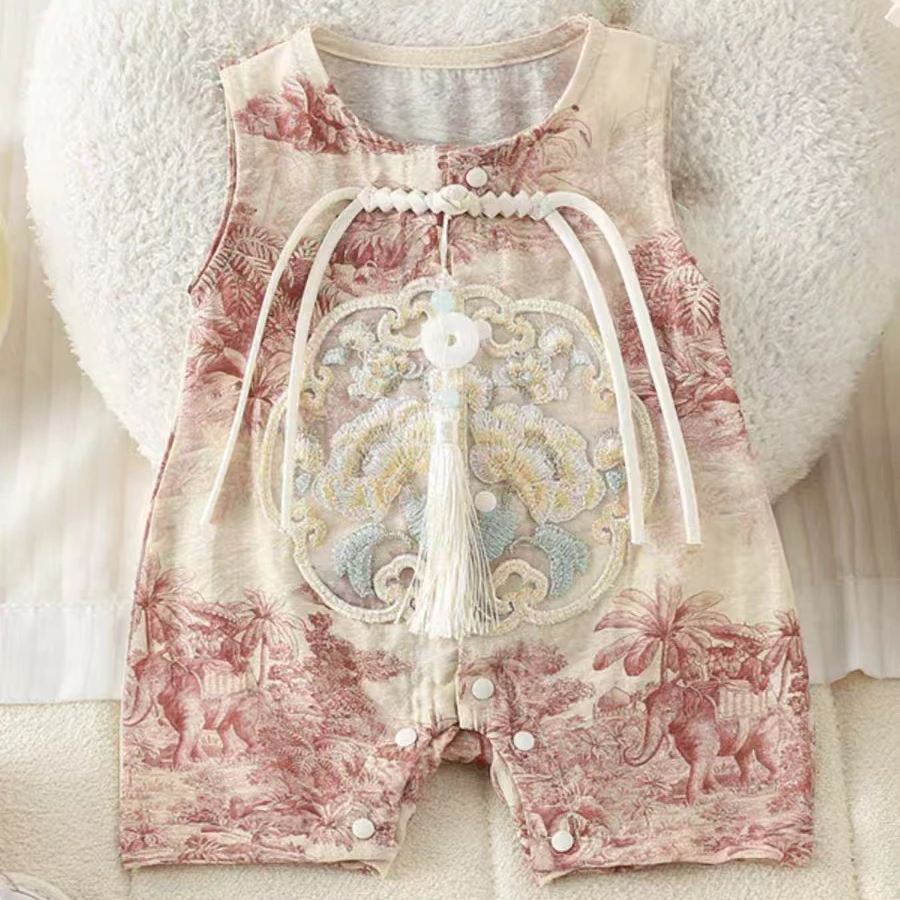 无袖刺绣连体衣哈衣爬服