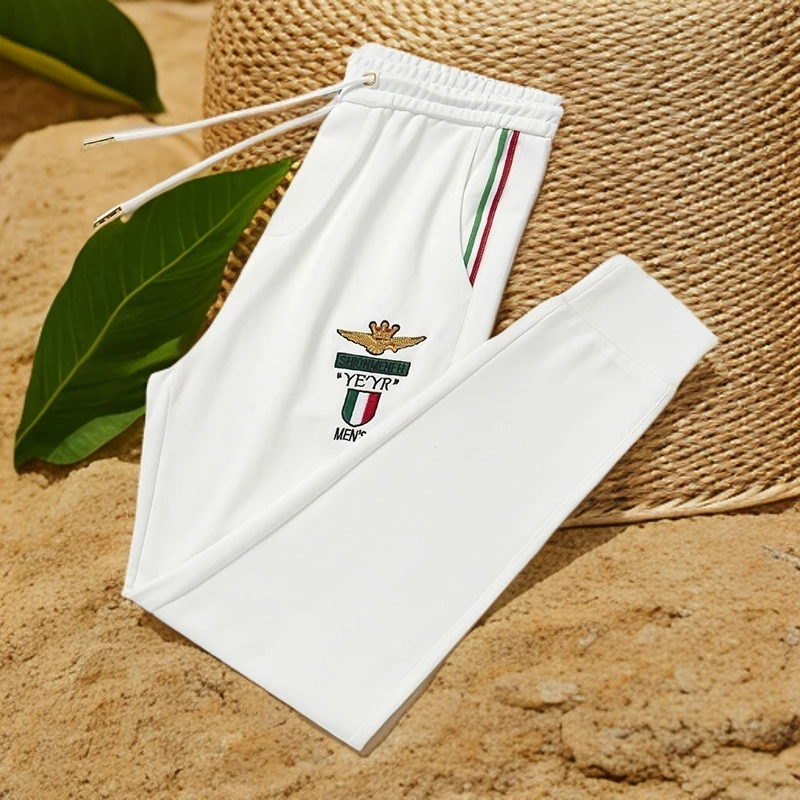 夏季男士轻奢冰感透气修身弹力休闲运动裤潮流时尚百搭薄款裤子