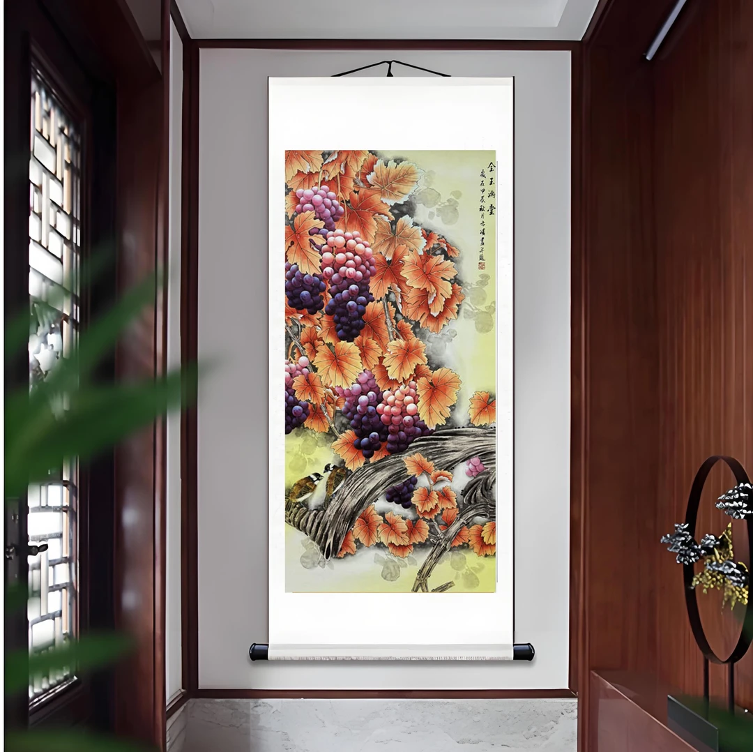 竖幅三尺《金玉满堂》软装裱成品