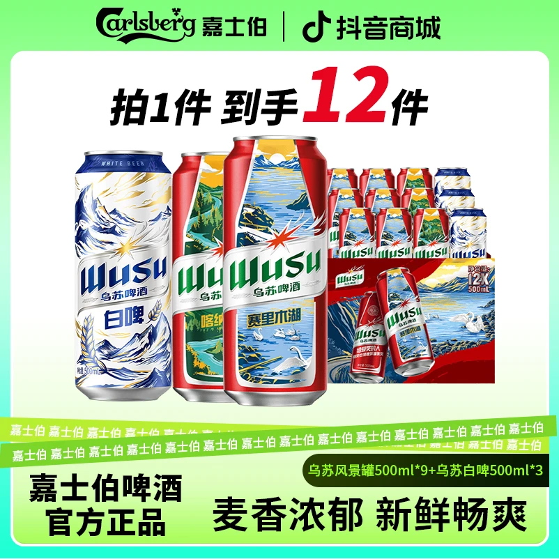 乌苏风景罐500ml*9罐+天山白啤500ml*3罐微醺必备高颜值罐装啤酒