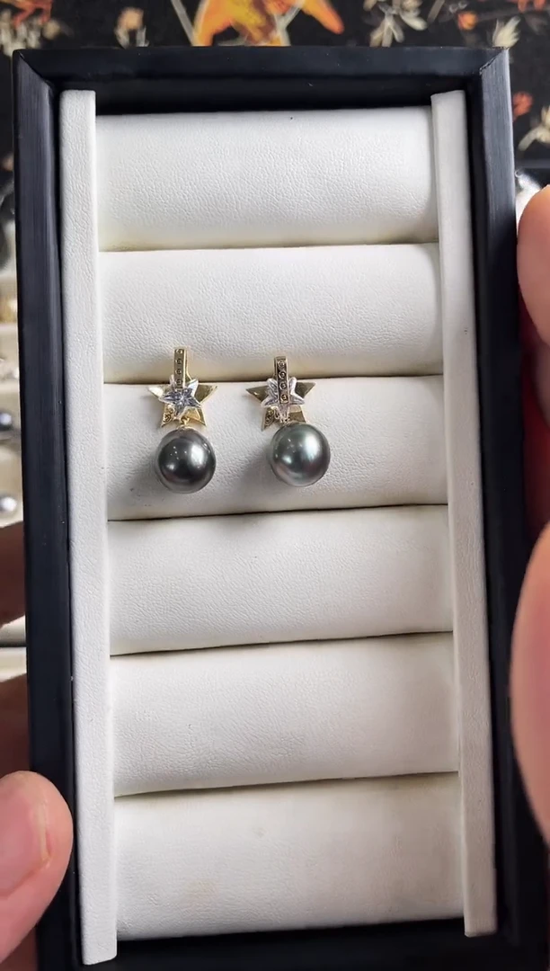 银S925镶嵌耳饰海水珍珠海水大溪地耳饰