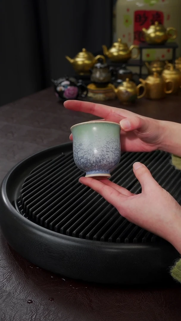【闪购商品】杯【宜景窑蓝宝王子鎏金系列】盖碗