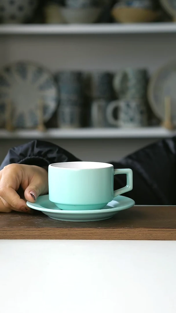 【闪购商品】陶瓷莫兰迪薄荷绿咖啡杯碟套装@4-2@