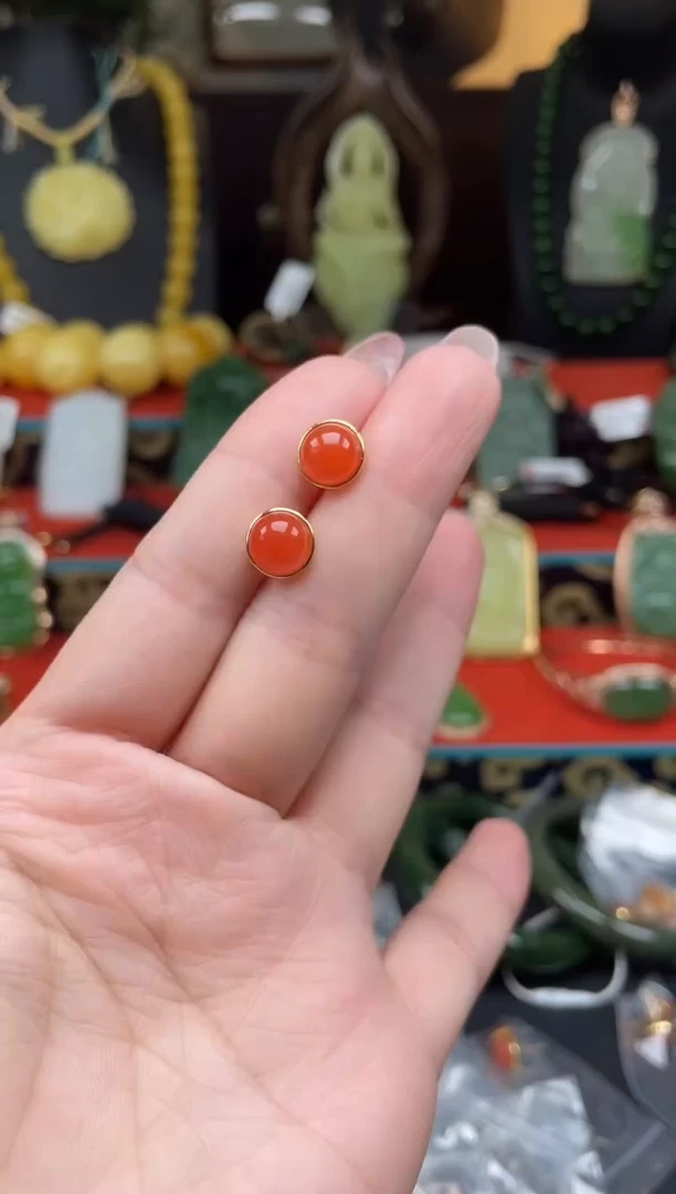 南红玛瑙银S925镶嵌耳饰耳饰f001