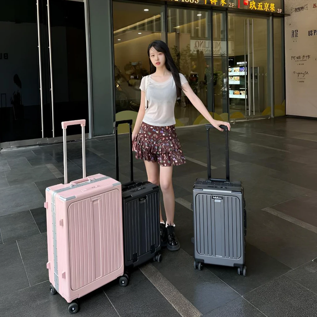 前开盖多功能20寸登机铝框行李箱商务旅行出差24寸高档拉杆密码箱
