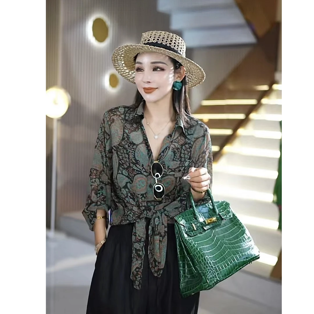 夏季高端时尚休闲百搭洋气宽松显瘦超薄腰果花上衣衬衫ML25877C