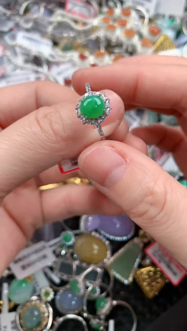 银S925镶嵌戒指翡翠666--6