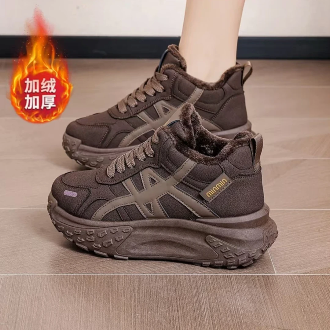 ins韩版新款加绒高帮老爹鞋女2025冬季学生休闲鞋厚底增高XW066