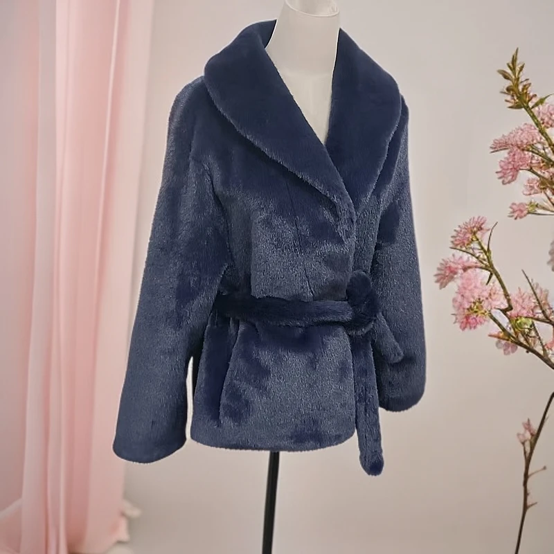 2024冬季新款翻领一体系带款短款上衣S543