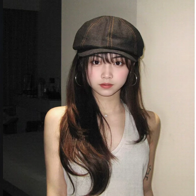 2025新款一帽三戴前进帽女大头围显脸小牛仔贝雷帽英伦复古画家帽