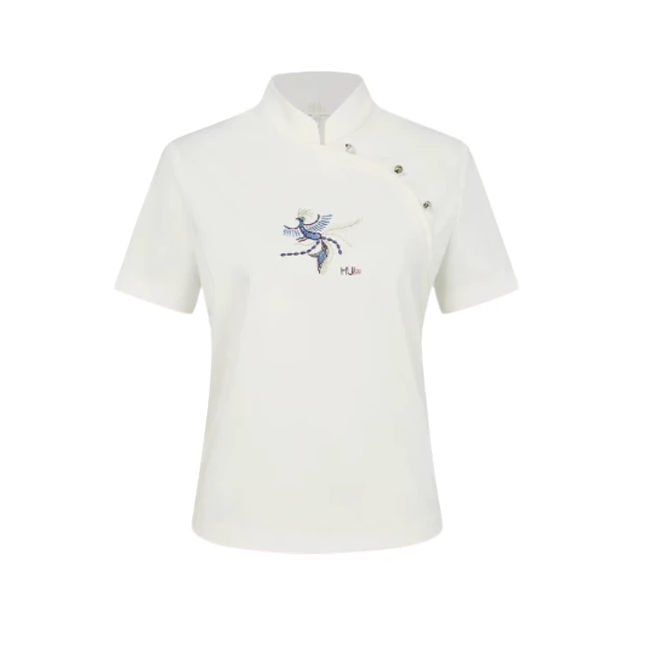 【可可专属】HUI卉天丝莱赛尔新中式山雀纹刺绣景泰蓝T恤HU31Z00821