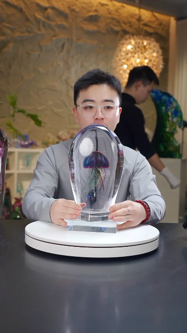 手工艺品琉璃金红蓝单头水母摆件14号