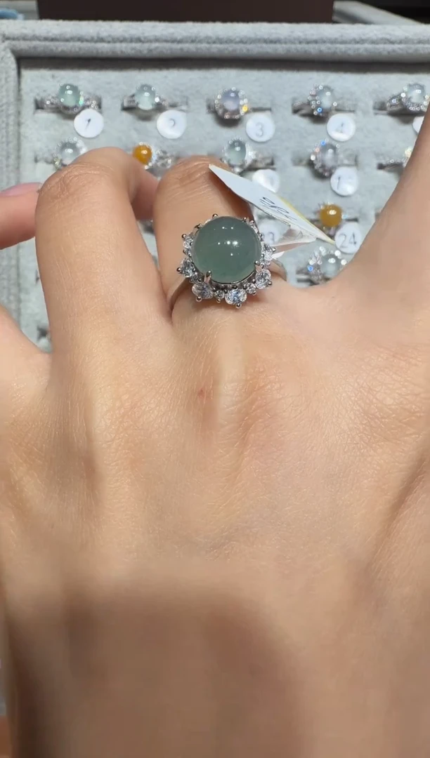 银S925镶嵌戒指翡翠925银镶翡翠戒指镶嵌83