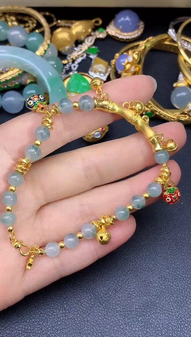 足金镶嵌手串翡翠442-雪姐翡翠天天见