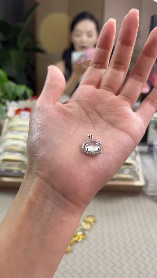 玛瑙/玉髓手镯银S925镶嵌KT猫吊坠不带链子