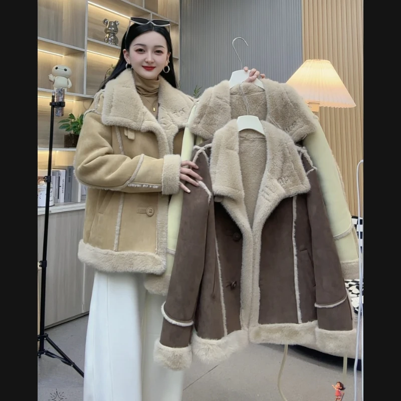 队队定制~【轻暖边界】翻毛领皮毛一体加绒外套新款保暖百搭夹克