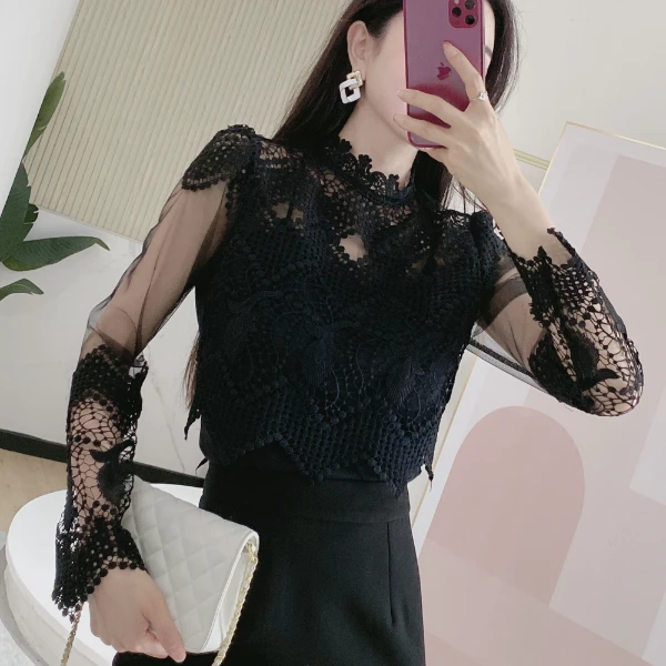 【金皇橦颜】钩花蕾丝镂空气质上衣11601