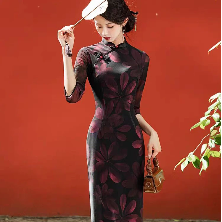 恬子梦 T667 春夏新款 花千骨 裙长120 中袖显瘦旗袍