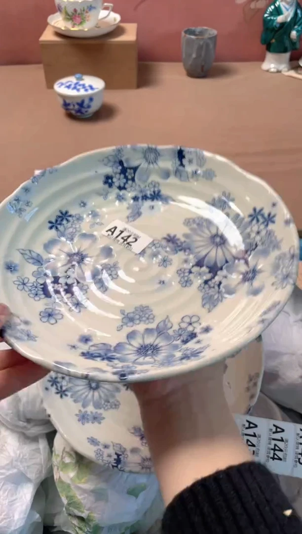 瓷片有古窑蓝色花集盘142