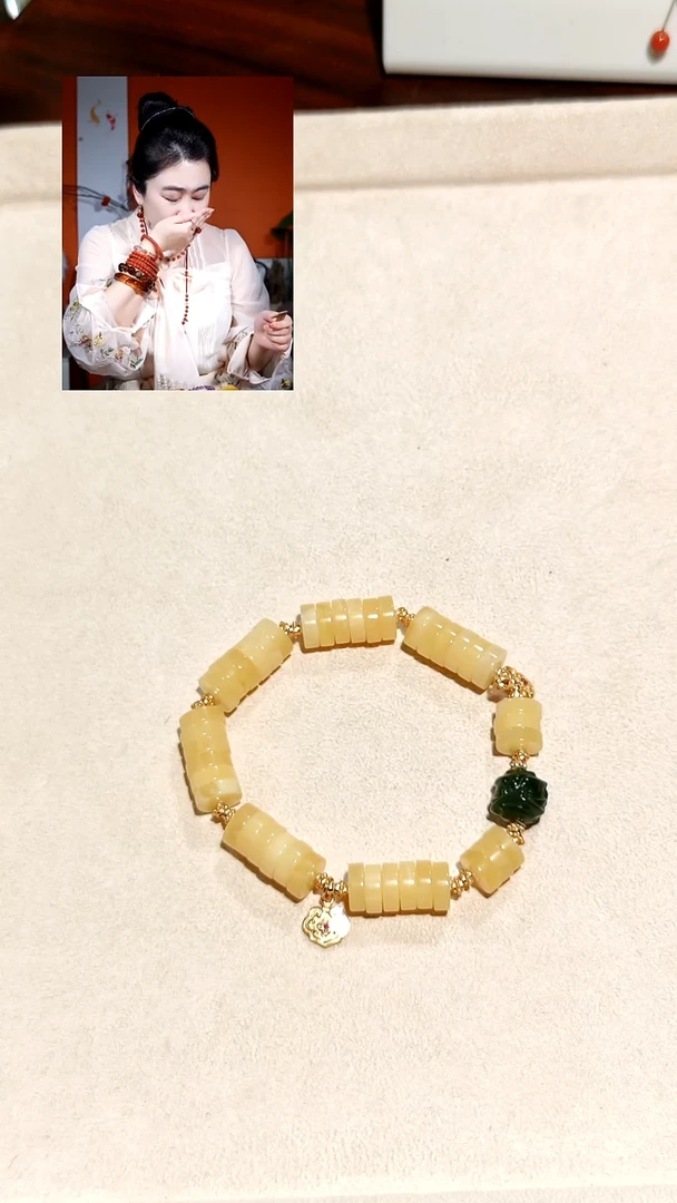 手链蜜蜡银S925镶嵌白花蜡和田玉醒狮