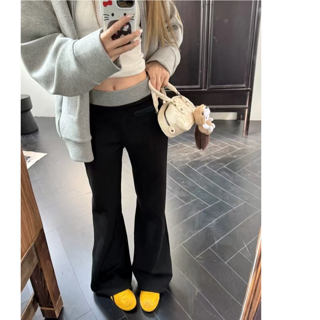 猫猫加长女裤高个子拼接腰罗马布微喇JJL拼腰罗马布微喇