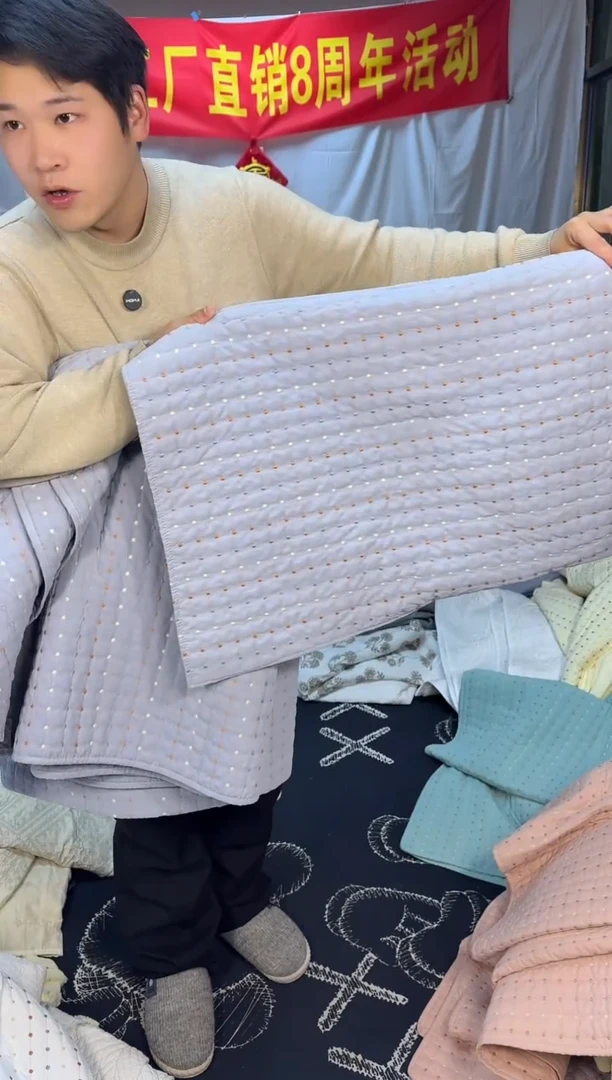 棉纯棉米粒秀灰蓝色230*250三件套