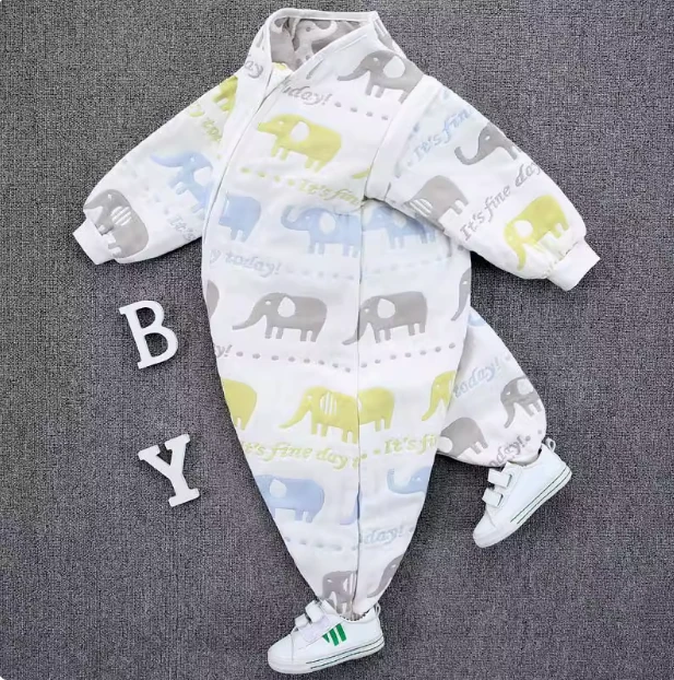 《球球母婴》六层纯棉纱布分腿睡袋前六后四可拆卸袖