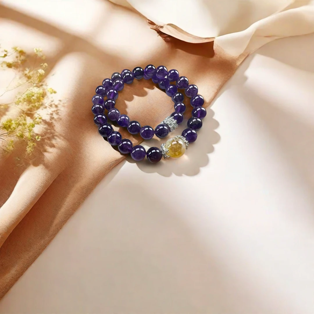 石英石手链 乌拉圭紫色两圈气质