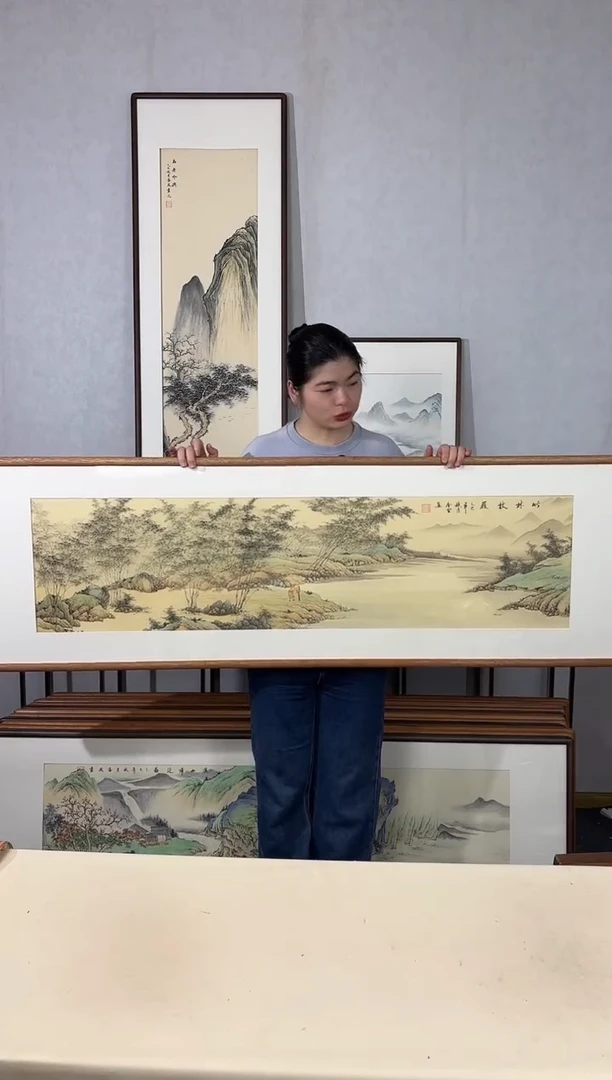 国画手绘*竹林杖履*52*172cm带框发货