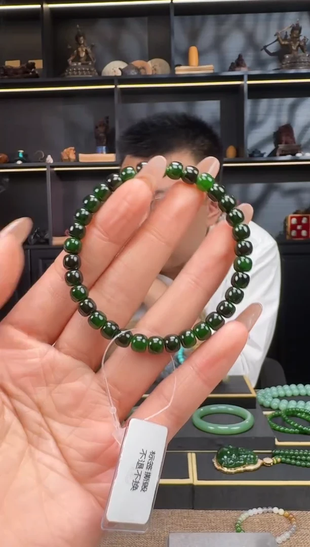 【闪购商品】和田玉1未镶嵌6.5mm碧玉老型手串