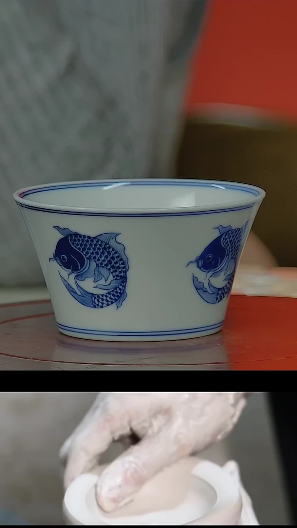 【闪购商品】244国营好瓷青花团鱼画片主人杯