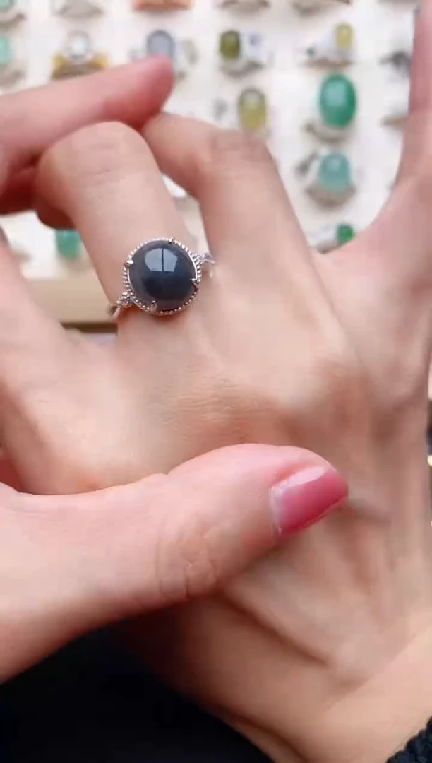 【闪购商品】翡翠戒指银S925镶嵌缅甸天然翡翠444   1-10