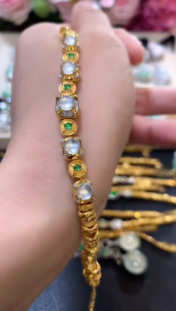 足金镶嵌手链翡翠n19