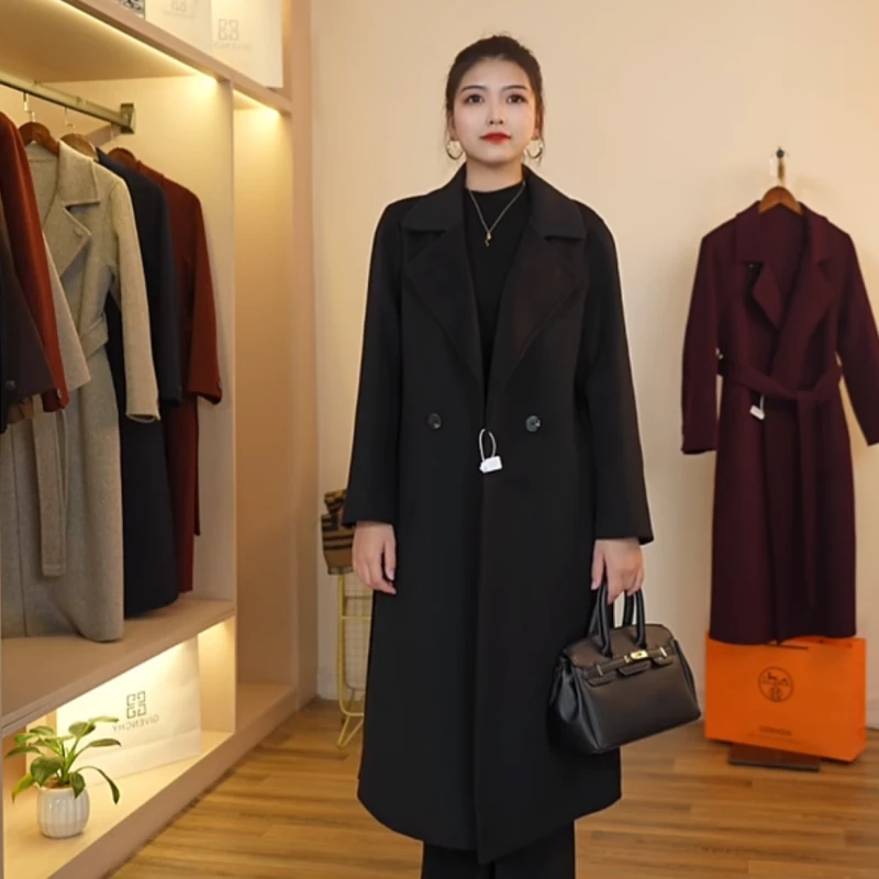 新款高端双面羊毛大衣中长款毛呢显瘦修身双面呢秋冬气质