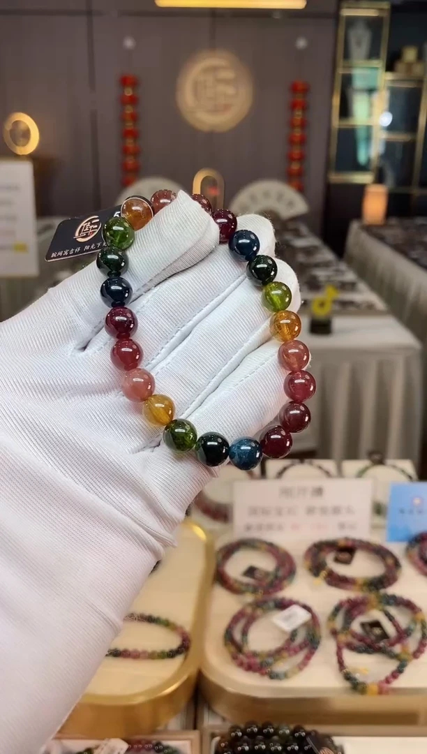 未镶嵌老矿碧玺彩虹单圈手串8mm+碧玺xion多样性发一条