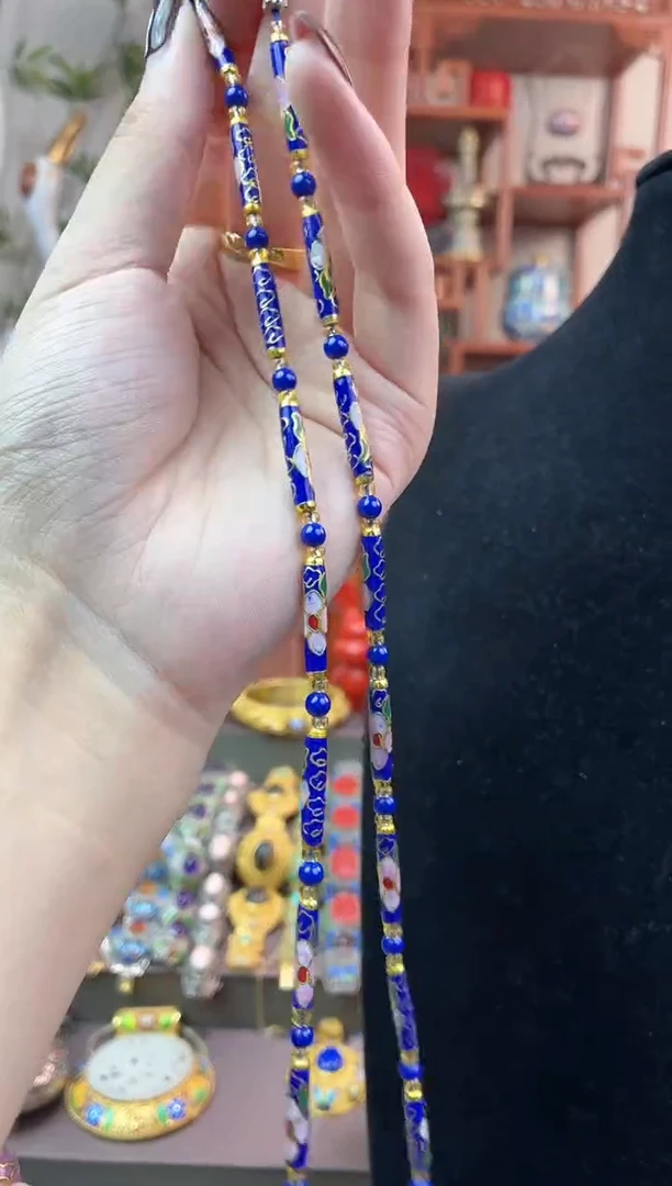 非遗手工景泰蓝竹节项链宝蓝