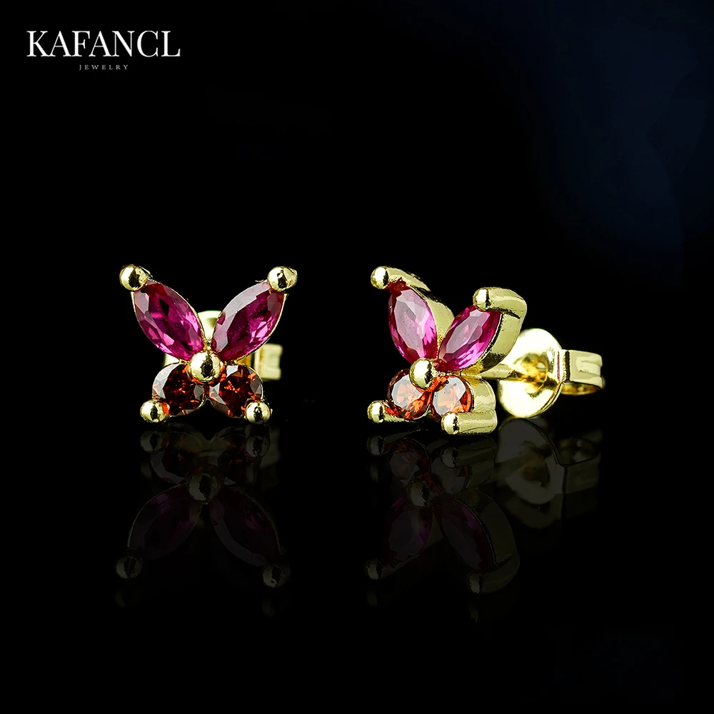 红楼  925银针 梦飞蝶舞五彩蝴蝶镶嵌女耳钉 ZR-A314