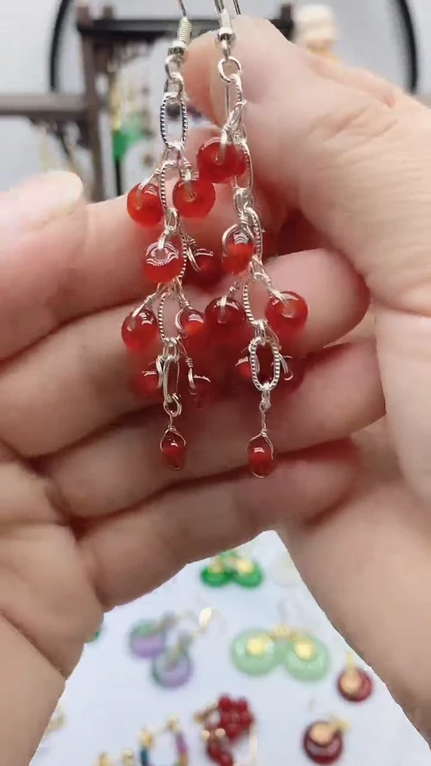 银S925镶嵌南红玛瑙耳饰6666