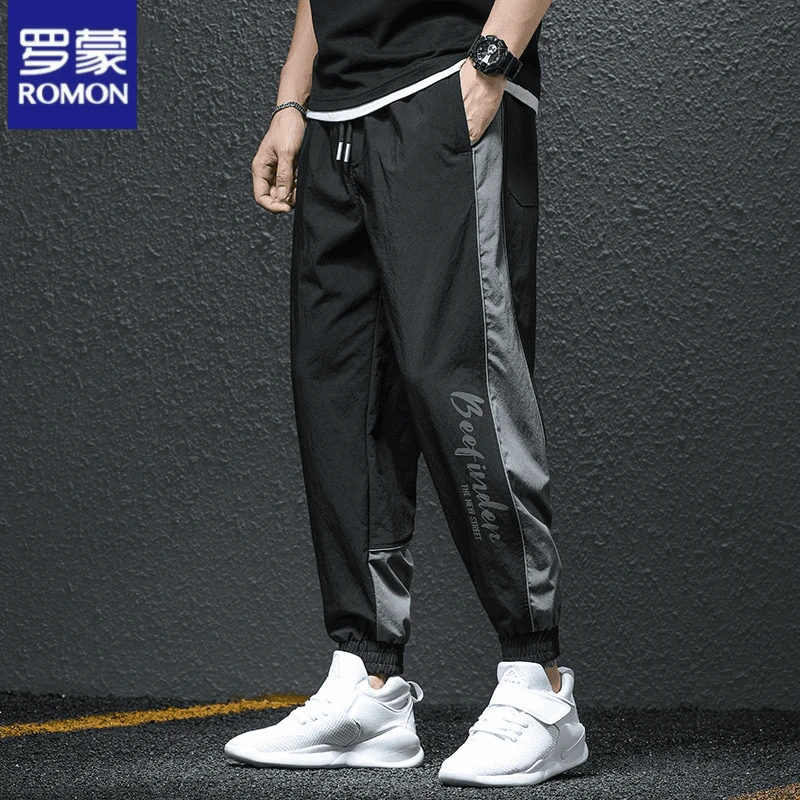 罗蒙高端夏季新款速干休闲裤男士潮牌宽松男裤冰丝运动裤子哈伦裤