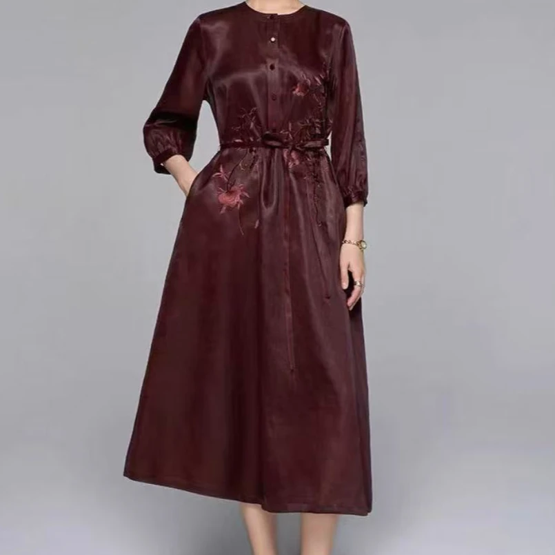 【NMS 诗绣香云纱】新中式国风开襟长袖风衣式气质显瘦连衣裙