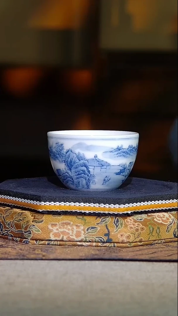 景德镇全手绘高温青花山水