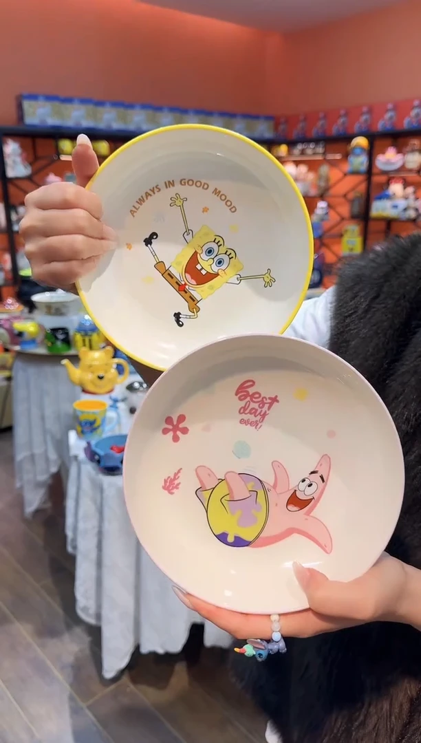 瓷片@@海绵宝宝派大星7.5寸陶瓷水果盘一对装