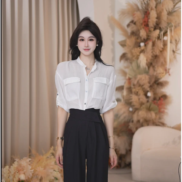 Basic House/百家好显瘦设计感气质时尚夏季小众衬衫B1335B561X2
