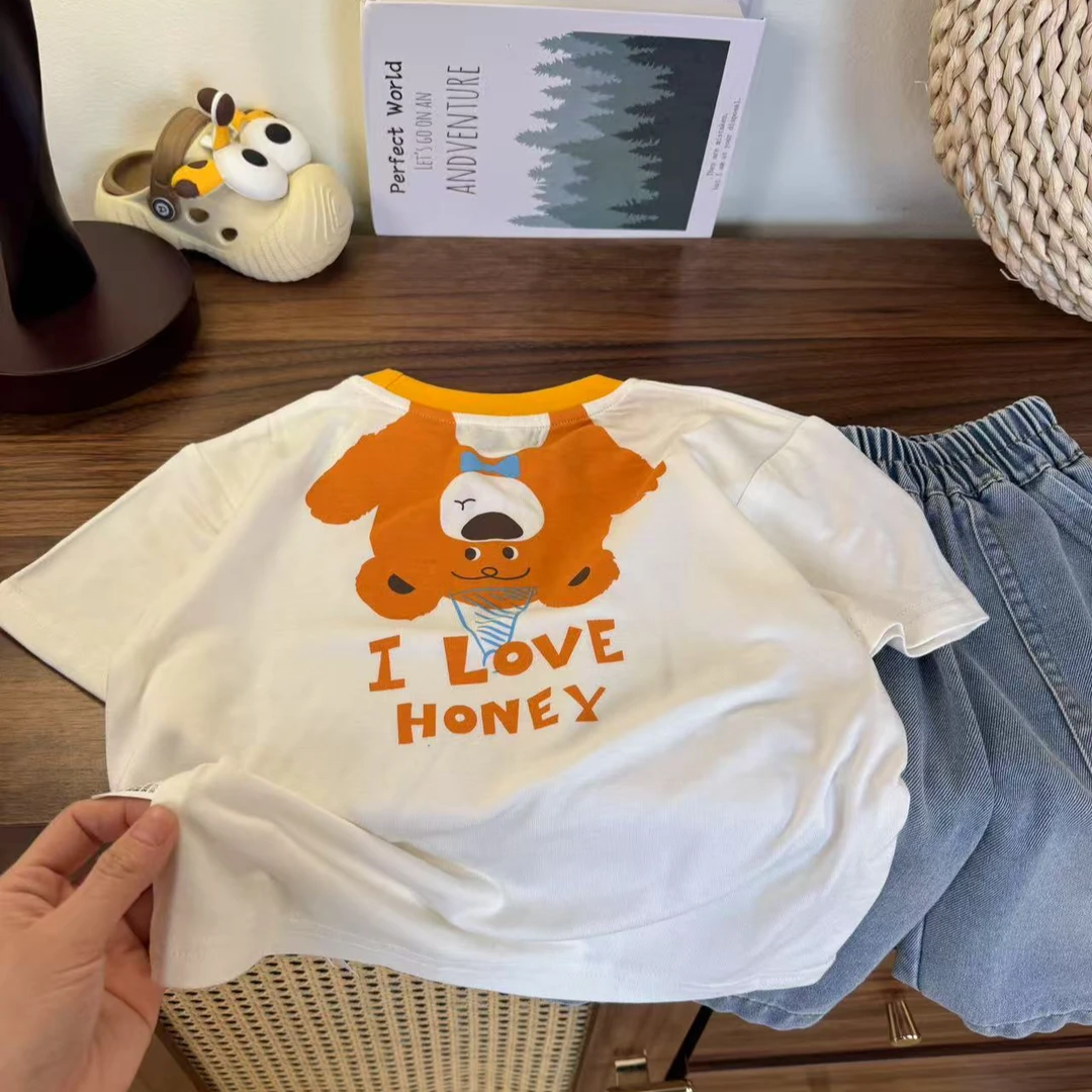 【JMJQ25100】夏季新款儿童洋气小熊韩版印花上衣短袖夏装宝宝半袖