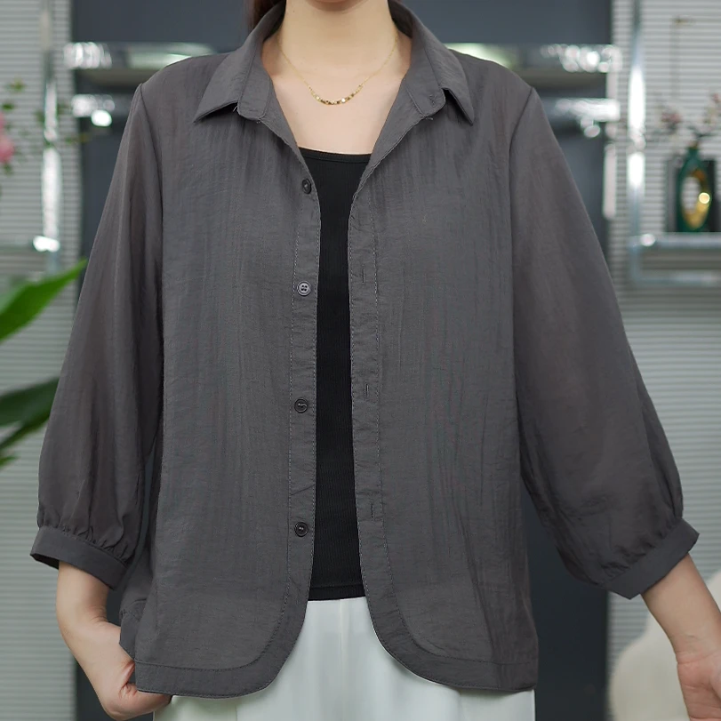 2025夏季薄款百搭时尚洋气薄款开衫防晒上衣气质休闲装女士衬衫