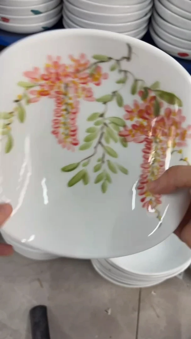 瓷片景德镇高温釉中彩-卷边盘