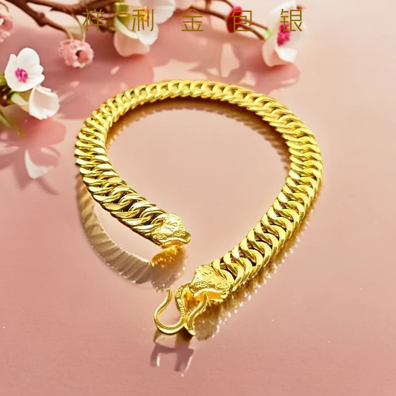 足银手链  老板手链 男士气质时尚百搭金色经典古巴链复古