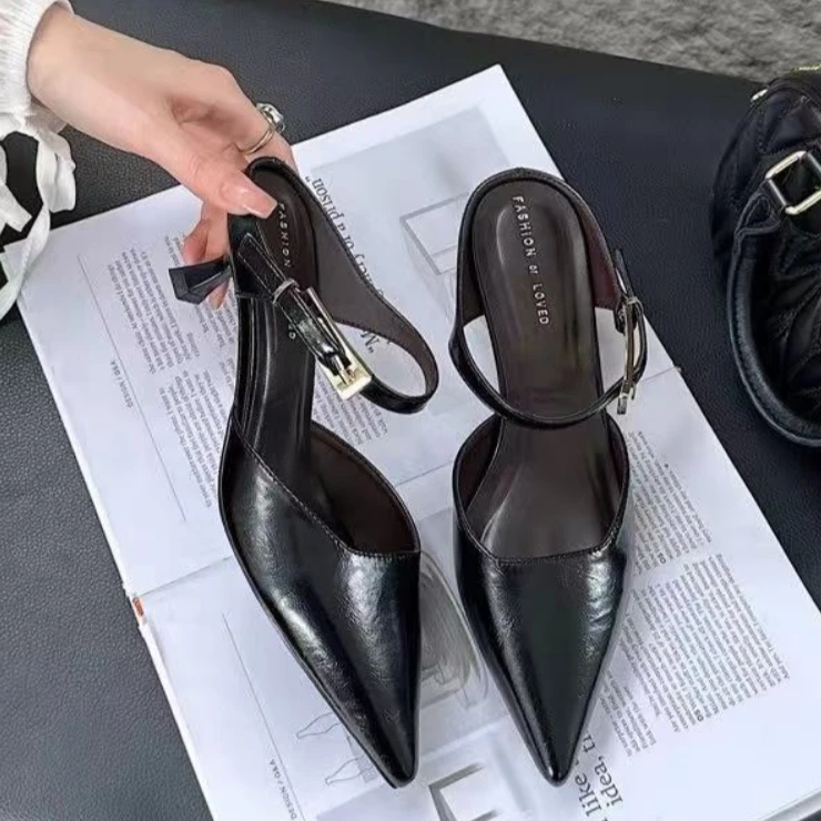 2025新款一字带尖头半拖时尚高跟外穿拖鞋5厘米（8811）