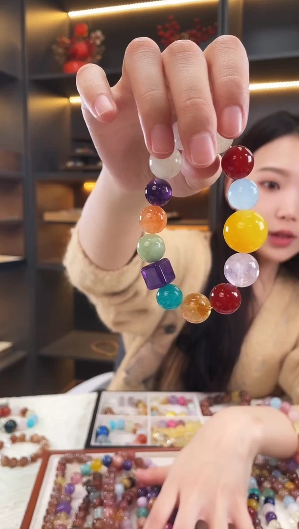 未镶嵌手链水晶黄纹玛瑙多宝手串