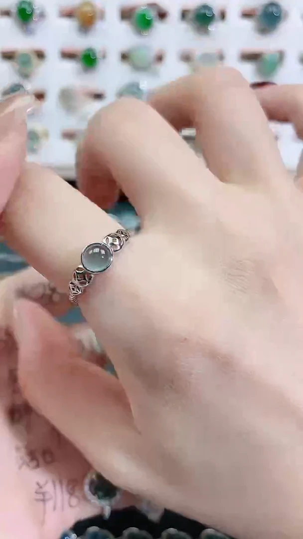 银S925镶嵌戒指翡翠 天然翡翠